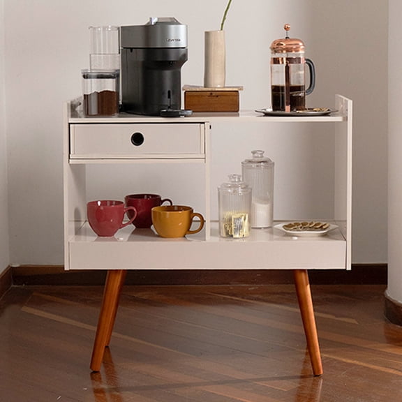 Ember Interiors Oxford White Modern Bar Cabinet with Wine Storage, Drawer & Open Shelves– Compact Design for Living Room or Kitchen