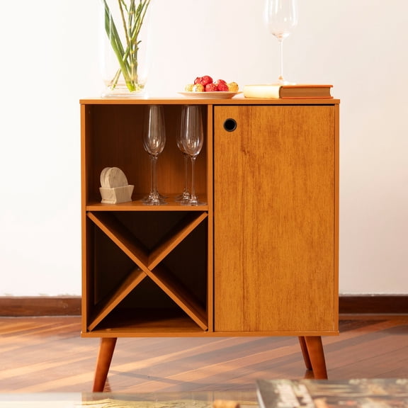 Ember Interiors Modern Bar Cabinet with Wine Rack, Open Shelve, Walnut