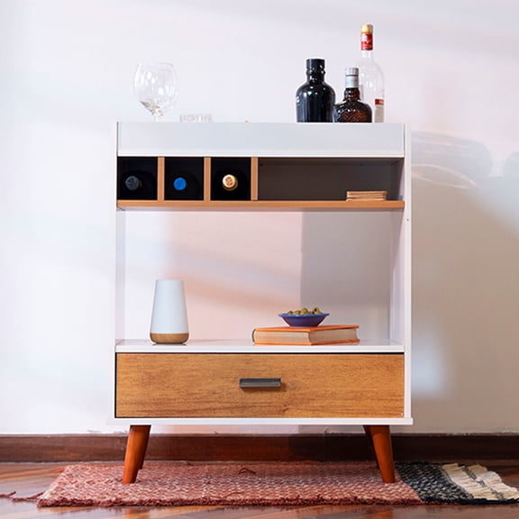Ember Interiors Modern Bar Cabinet with Wine Rack, White Brown