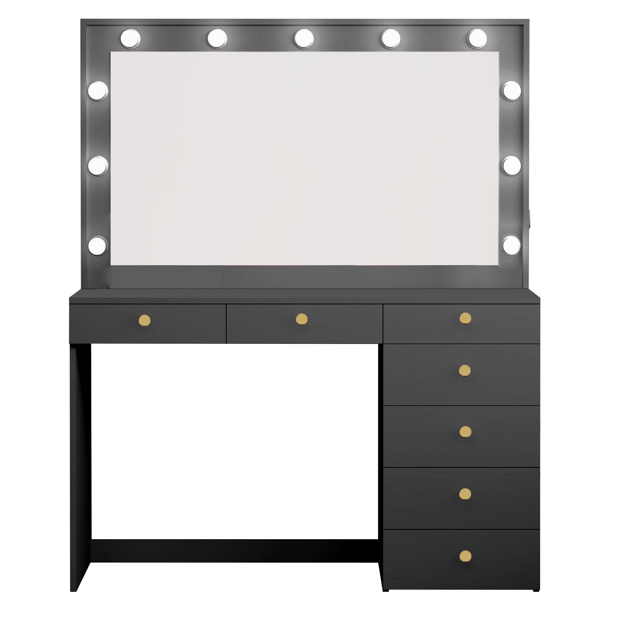 Ember Interiors Modern Black Painted Makeup Vanity Table with Light