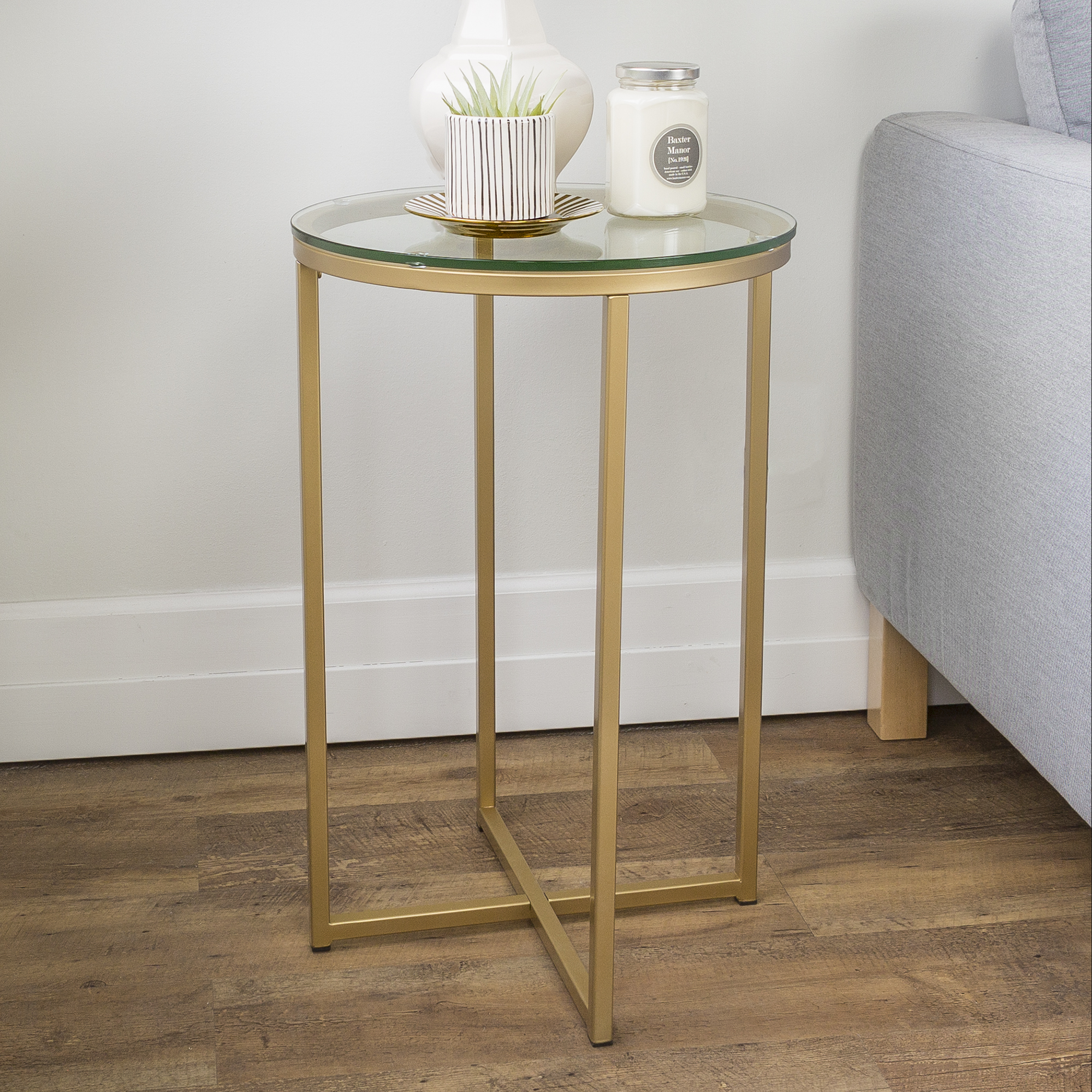Ember Interiors Modern Glam Round End Table, Glass/Gold - image 1 of 8