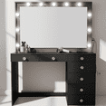 thumbnail image 1 of Ember Interiors Nadia Makeup Vanity with Lights, 7 Drawers, USB Ports, Crystal Knobs, Black, 1 of 6