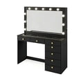 thumbnail image 1 of Ember Interiors Nadia Makeup Vanity with Lights, 7 Drawers, Power Outlet, Gold Knobs, Black, 1 of 7