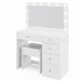 thumbnail image 1 of Ember Interiors Nadia Makeup Vanity Desk with 12 LED Lights, 5 Drawers, USB Charging Station, and Stool, White, 1 of 6