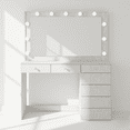 thumbnail image 1 of Ember Interiors Peggy Modern Large Greige Vanity Desk with Lighted Mirror, 7 Drawers, Power Outlet with USB Type-C and Crystal Knobs, 1 of 12