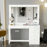 Ember Interiors Polly Modern White Painted Vanity Table, Lights, for Bedroom