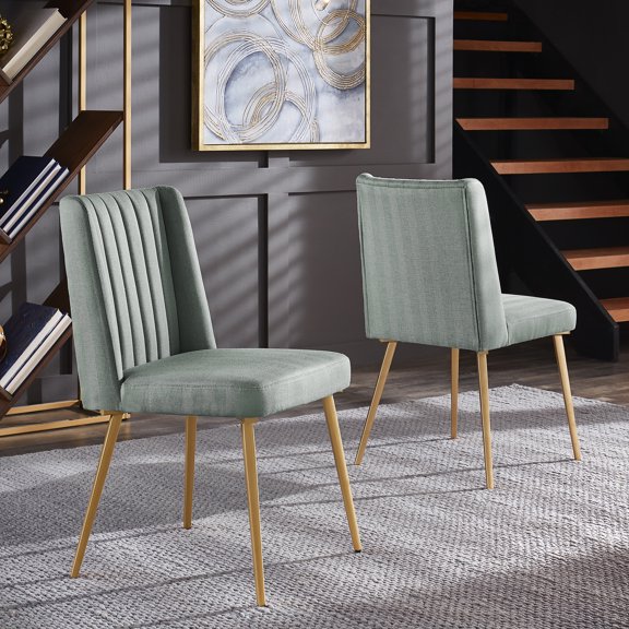 Weston Home Ponce Modern Herringbone Dining Side Chairs, Aqua Green/Gold (Set of Two)