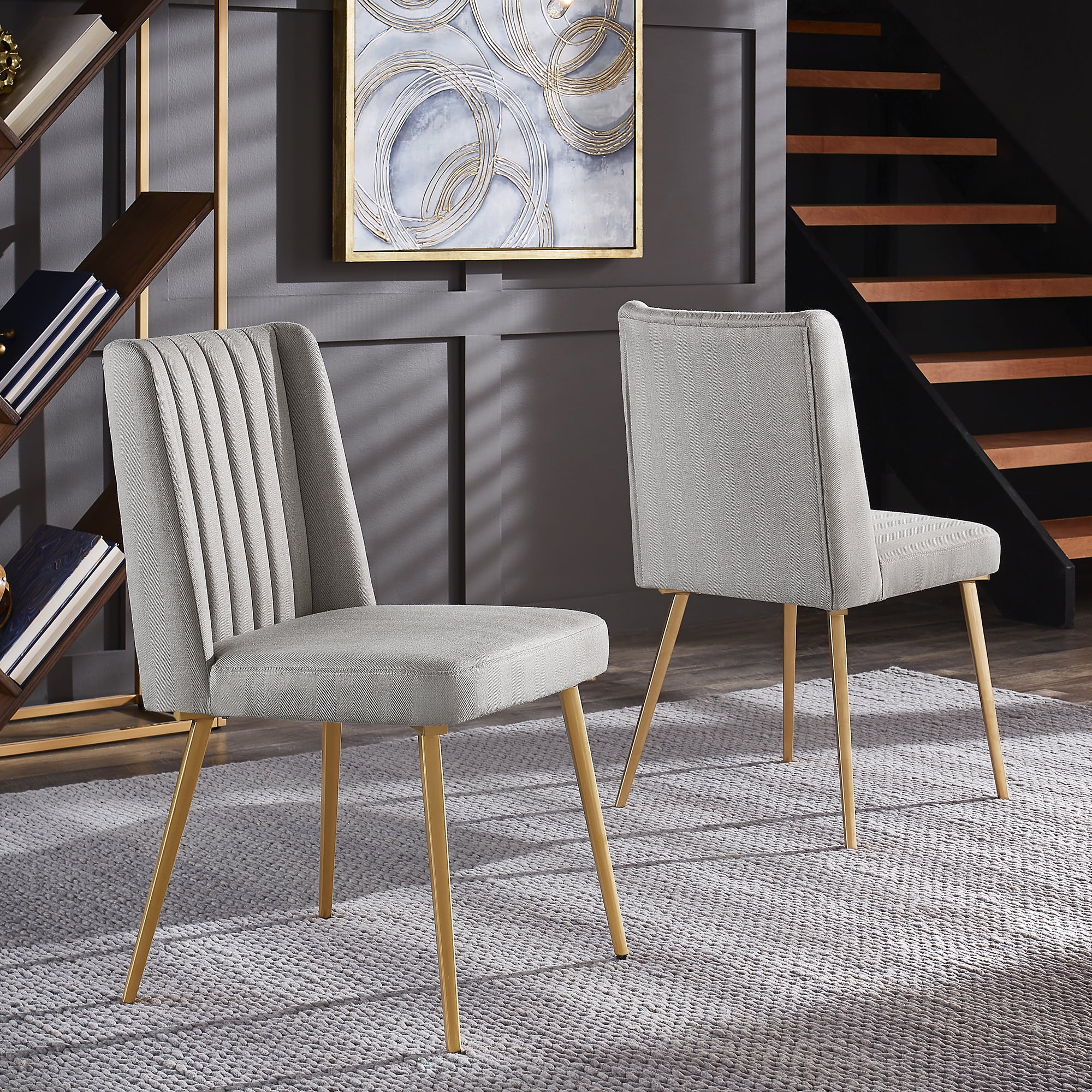 Set Of Two Gray Wood Upholstered Fabric Dining Chairs Set Of Two Gray Wood Upholstered Fabric Dining Chairs