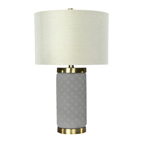 Ember Interiors Raw Concrete Table Lamp with Imprinted Diamond Design and Metal Accents