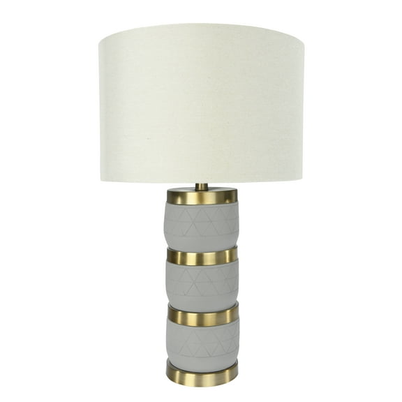 Ember Interiors Raw Concrete Table Lamp with Imprinted Diamond Design and Metal Accents