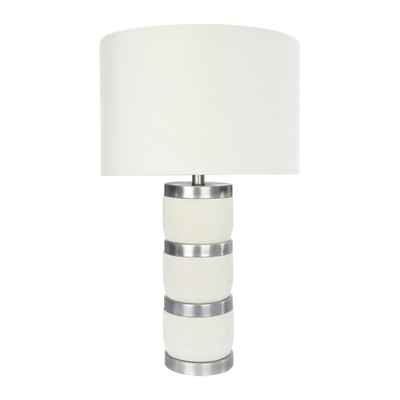 Ember Interiors Raw Concrete Table Lamp with Imprinted Diamond Design and Metal Accents