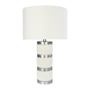 Ember Interiors Raw Concrete Table Lamp with Imprinted Diamond Design and Metal Accents
