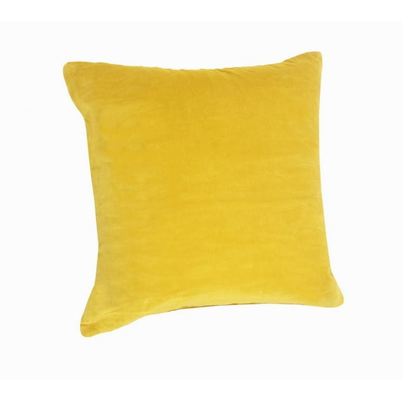 Ember Interiors Solid Lemon Yellow Velveteen Cotton Throw Pillow