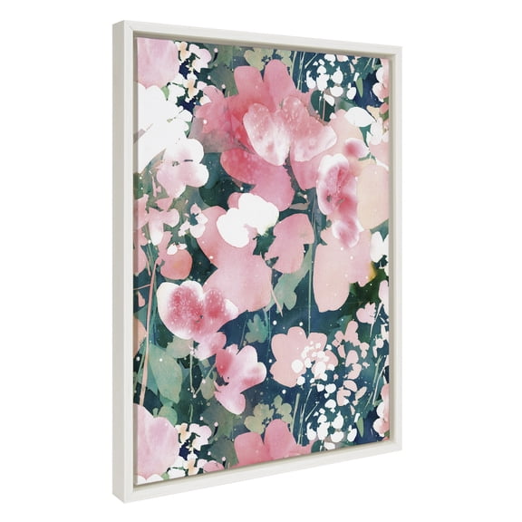 Ember Interiors Sylvie CI Sunrise Garden Pattern Framed Canvas Wall Art by CreativeIngrid, 18x24 White, Casual Chic Floral Wall Dcor
