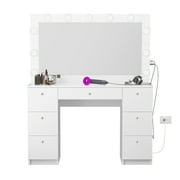 Ember Interiors Tammy Modern Makeup Vanity Desk, Crystal Ball Knobs, White Vanity Set for Bedroom