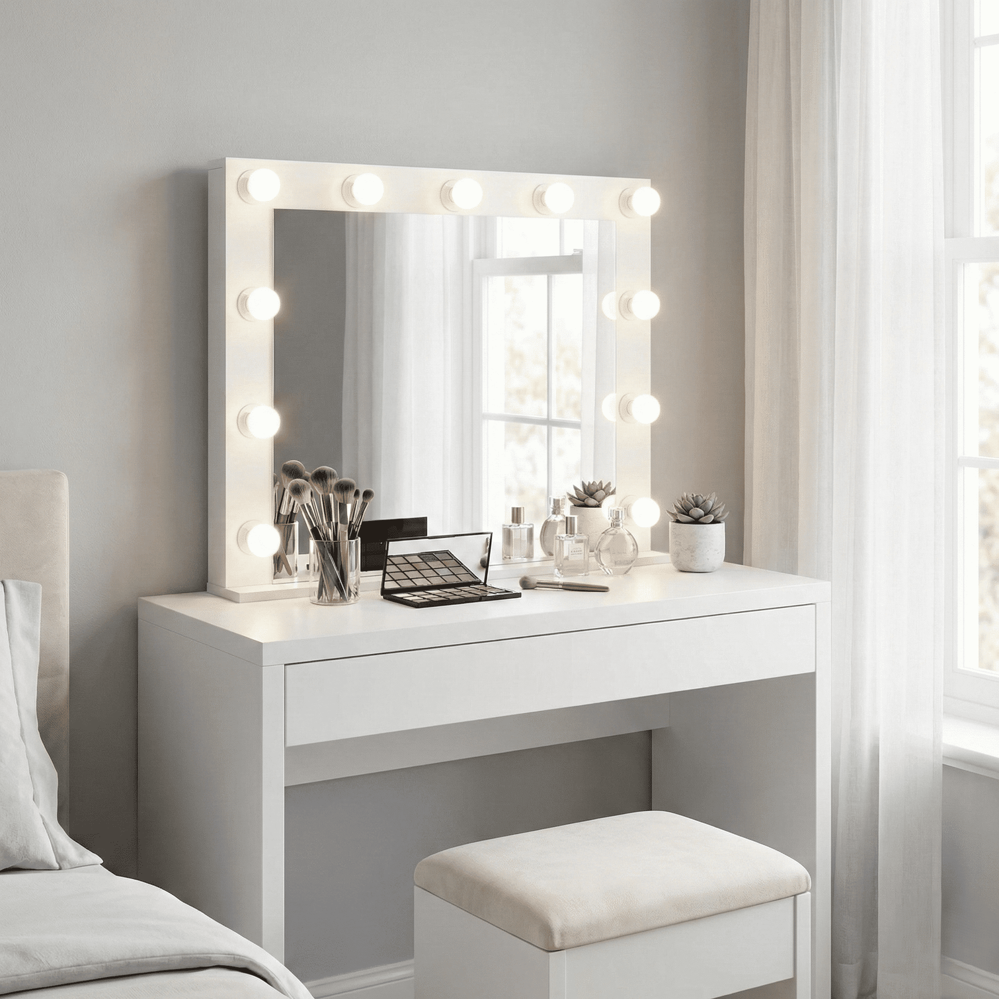 Ember Interiors Tessa Bathroom Vanity Lighted Mirror with 11 Bulbs – Ideal Size for Women & Teens