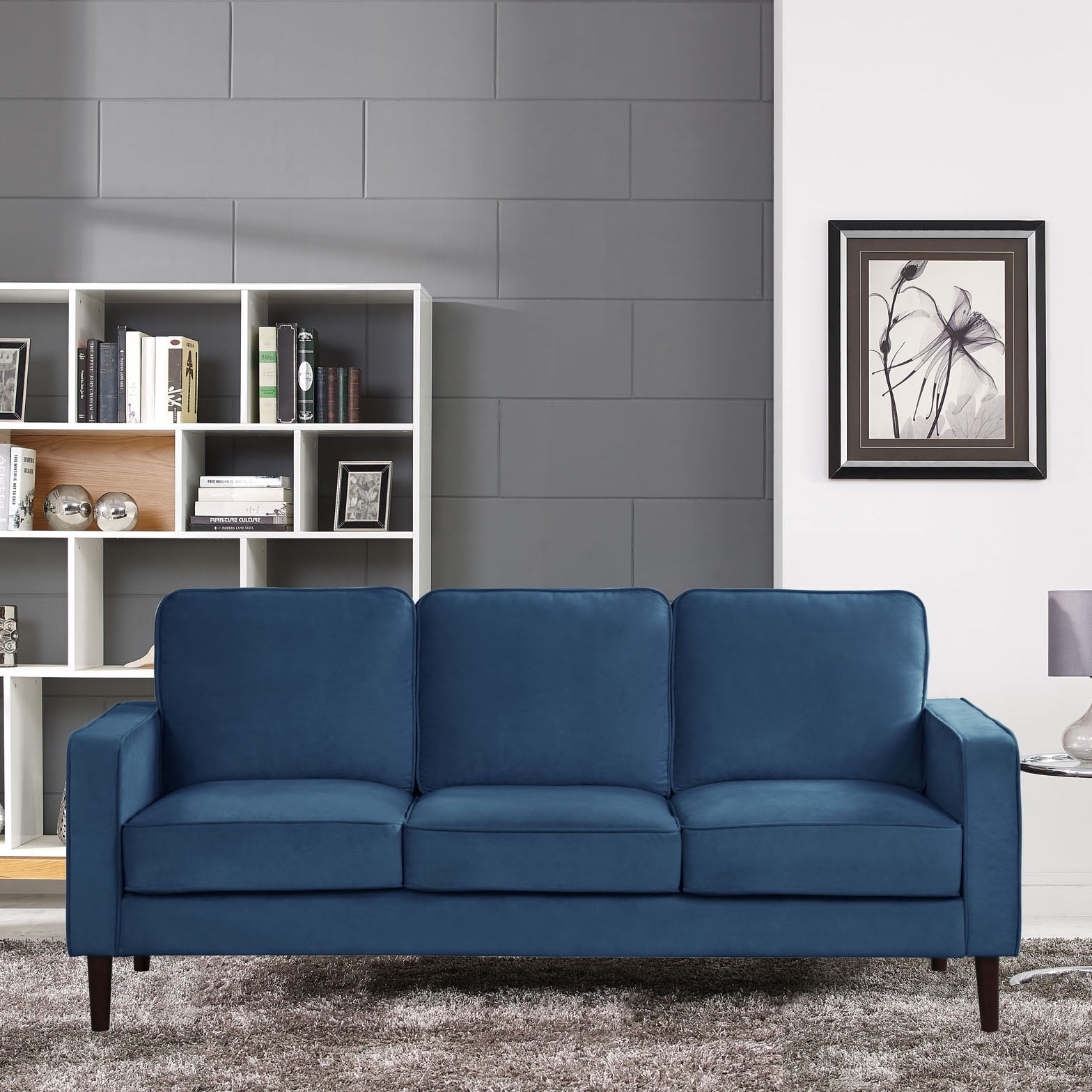 Ember Interiors Tobago Modern Upholstered Sofa, Blue Velvet