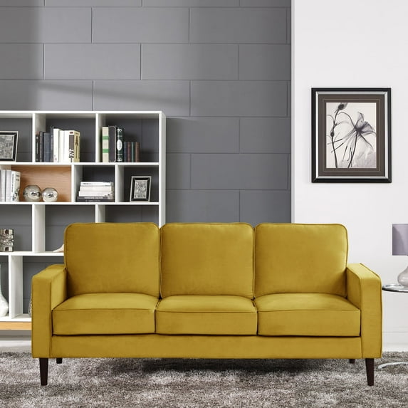 Ember Interiors Tobago Modern Upholstered Sofa, Yellow Velvet