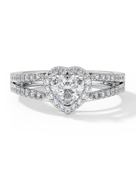 1.5 Ct Heart Cut Lab-Created Simulated Diamond Engagement Ring 14K White Gold Plated Prong Setting for Women
