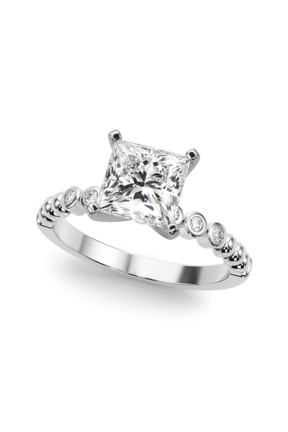 1.6 Ct Princess Cut Moissanite Ring - 14K White Gold Plated Bezel Set Solitaire with Accents Engagement Ring for Women - Classic Wedding Ring for Her - Ideal for Any Occasion