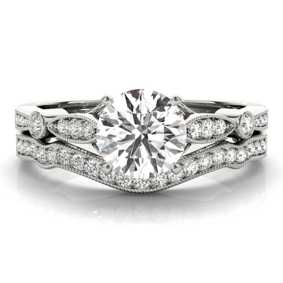 Ember Jewel 1.6 Ct Vintage Bridal Set for Women - Round Cut Lab-Created Diamonds with Milgrain & Bezel Set - 14K White Gold Plated Jewelry
