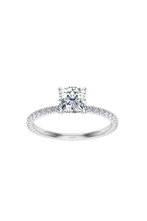 1.7 Ct Cushion Cut Moissanite Engagement Ring - 14K White Gold Plated Solitaire Setting - Prong Set Round Cut Moissanite Ring for Women - Perfect for Birthdays and Celebrations