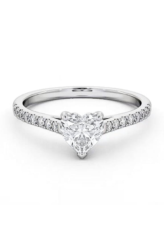 1.7 Ct Heart Cut Lab Created Diamond Ring - 14K White Gold Plated Engagement Ring for Her - Romantic Cathedral Shank with Accent - Proposal Ring for Women's - Gift of Promise