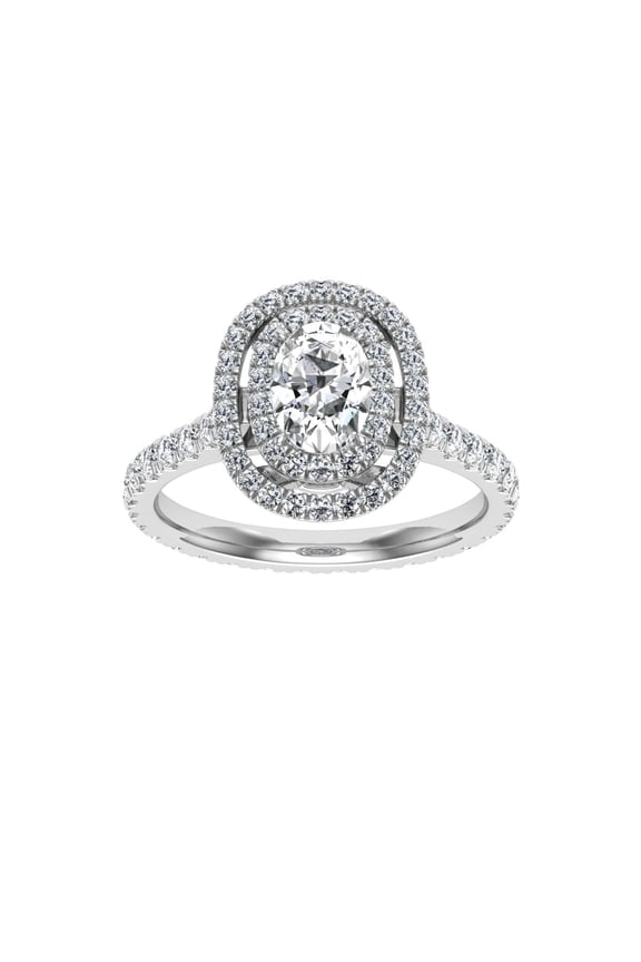 1.7 Ct Oval Cut Moissanite Ring - 14K White Gold Plated - Halo with Accents - Beautiful Engagement Ring for Women - Elegant Jewelry for Lasting Memories