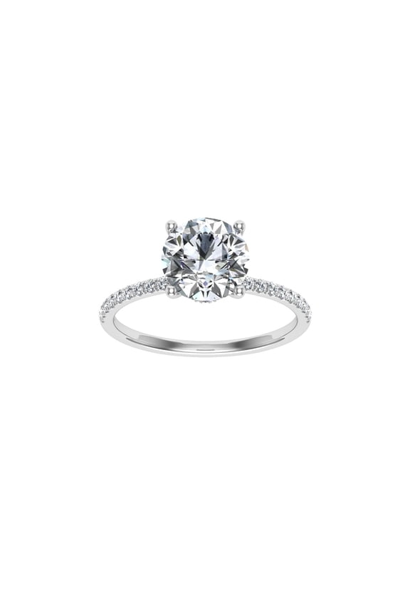 1.8 Ct Round Cut Moissanite Ring - Halo Solitaire with Accents - 14K White Gold Plated Engagement Ring - Unique Design for Celebrating Love - Secure Prong Set for Lasting Beauty