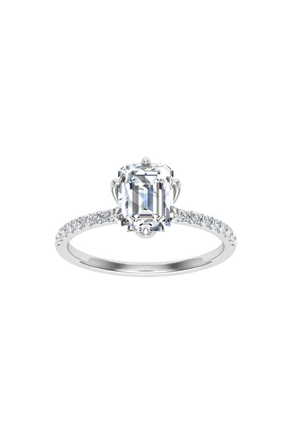 1.9 Ct Emerald Cut Moissanite Ring - 14K White Gold Plated Engagement Wedding Hidden Halo Ring - Solitaire with Accents Moissanite Ring for Her - Gift for Marking Milestones