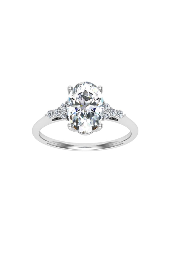 1.9 Ct Oval Cut Moissanite Ring - Side Stones Designer Ring for Women - 14K White Gold Plated - Prong Setting - Engagement Ring - Elegant Women's Jewelry - Perfect Gift for Her