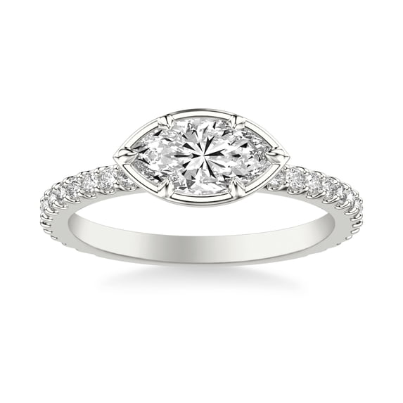 Ember Jewel 14K White Gold Plated Ring - 2.5 Ct Moissanite Engagement Ring - Marquise Cut Solitaire with Accents Bezel Set for Her - Stylish Jewelry Gift for Her - Daily Wear Moissanite Ring