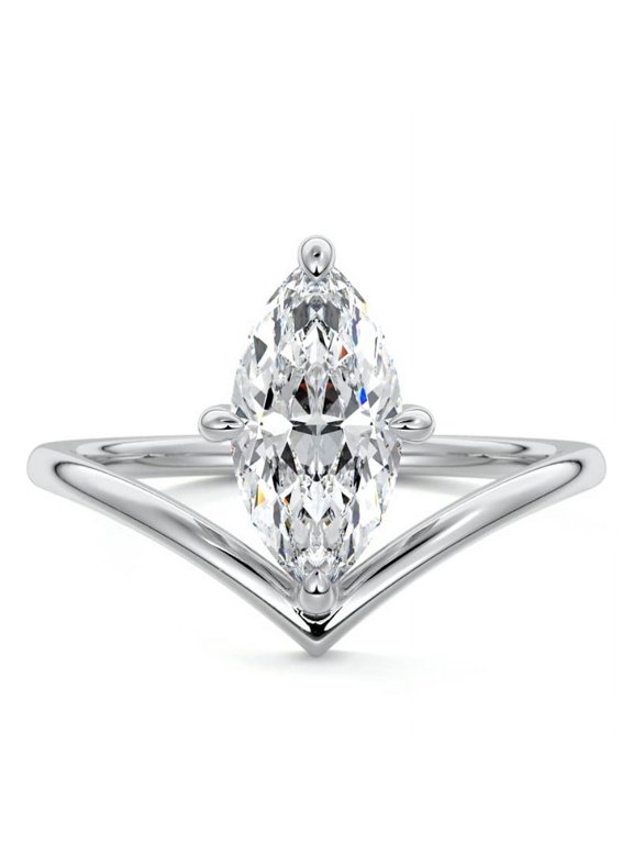 2.1 Ct Marquise Cut Lab-Created Simulated Diamond Classic Solitaire Wedding Ring 14K White Gold Plated, Christmas Gift