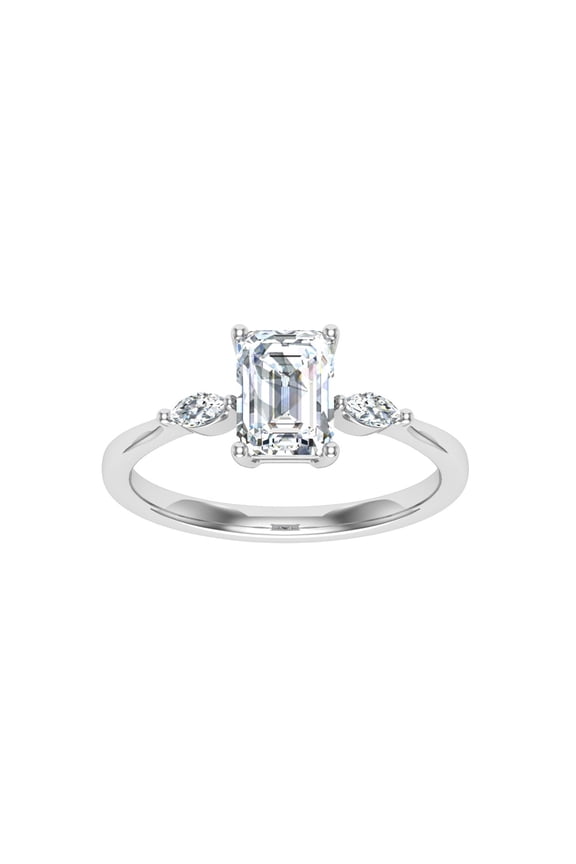 2.2 Ct Emerald Cut Excellent Engagement Wedding Rings - Three Stone Prong Set Designer Ring for Women - 14K White Gold Plated Moissanite Rings - Celebrate Your Love
