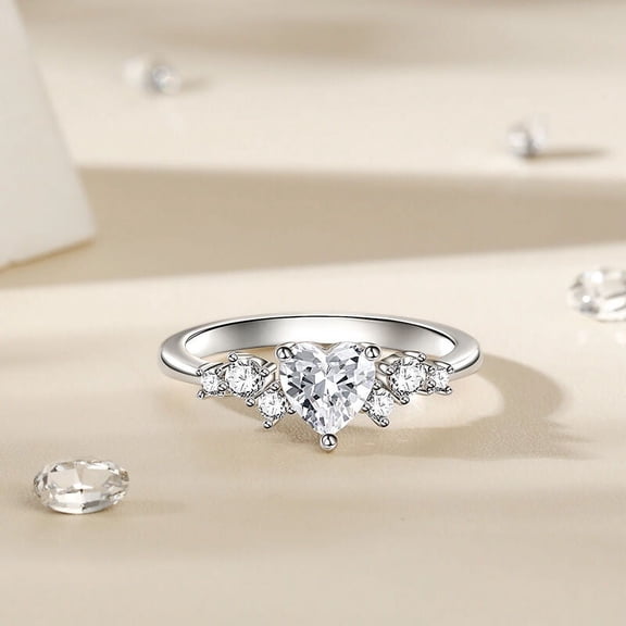 Ember Jewel 2.2 Ct Heart Cut VVS1/D Multi-Stone Lab-Created Simulated Diamond Engagement Ring 14K White Gold Plated for Women