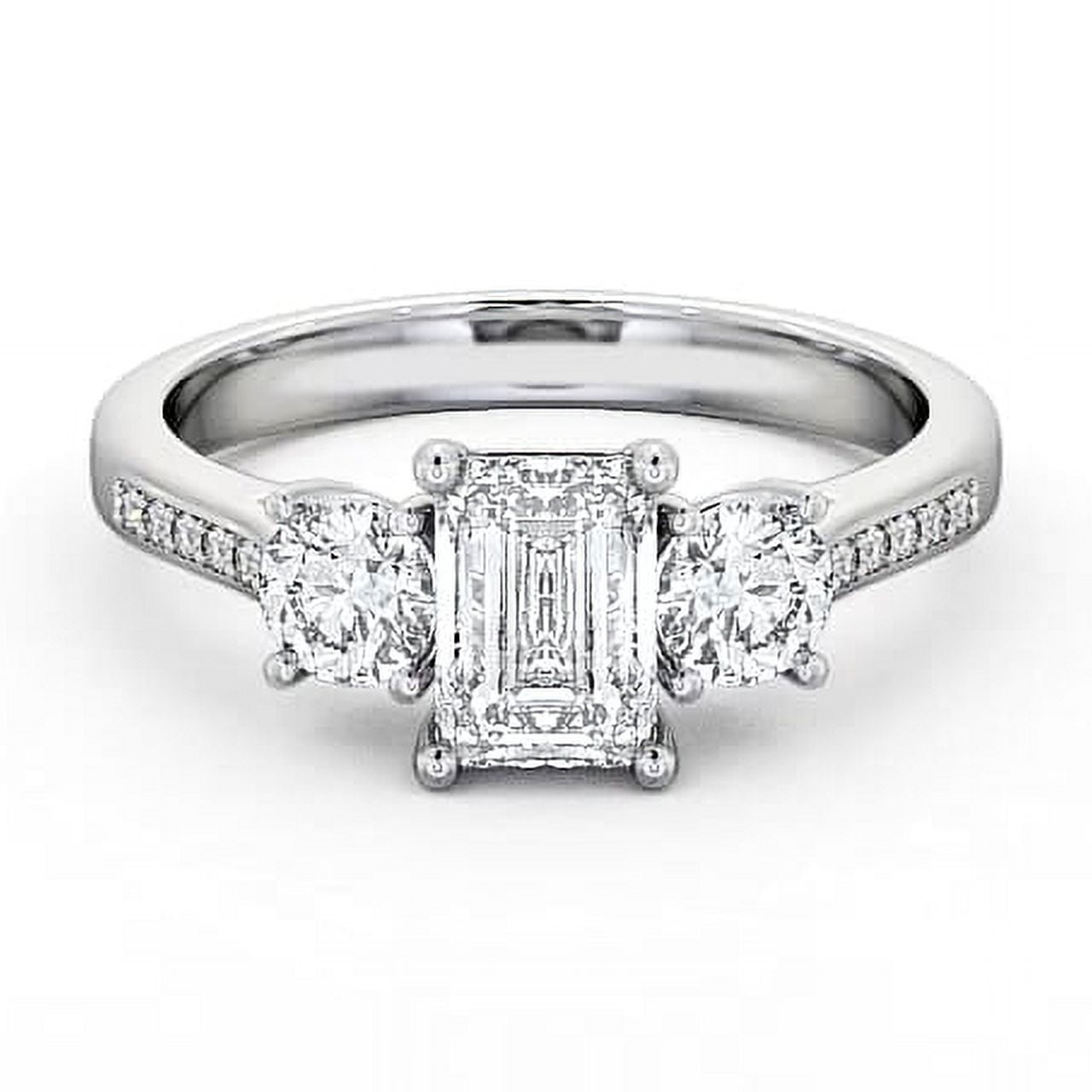 Ember Jewel 2 Ct Emerald Cut Solitaire with Accent Diamond Ring - 14K ...