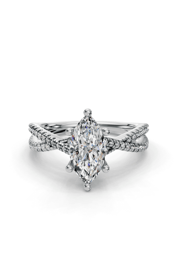 Criss Cross Engagement Ring 2.3 Ct Marquise Cut Moissanite - 14K White Gold Plated Ring - Timeless Wedding Ring for Women - Stunning Proposal Ring for Her - Elegant Bridal Ring