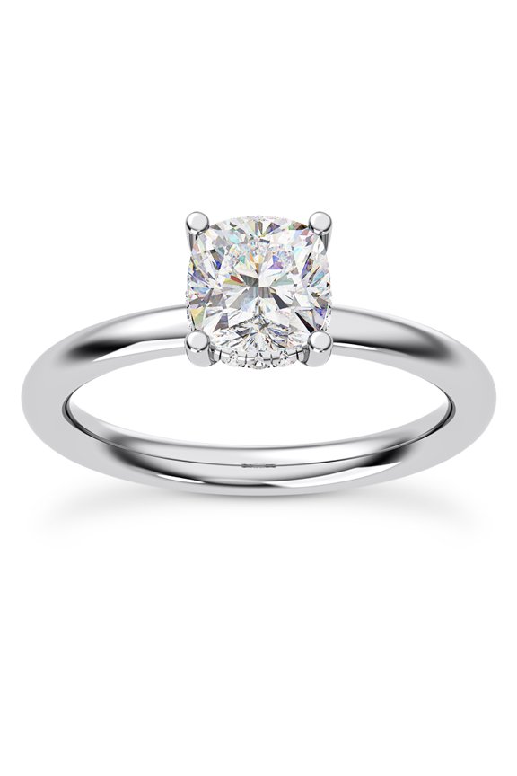 Hidden Halo Engagement Wedding Ring for Her - 1.7 Ct Cushion Cut Moissanite Ring - 14K White Gold Plated Ring - Unique Proposal Ring for Women - Gift for Anniversary or Birthday