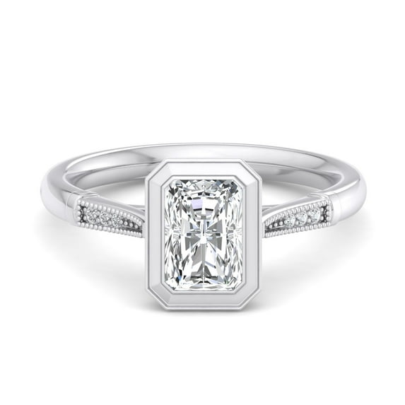 Ember Jewel Women's 2.3 Ct Moissanite Ring - Radiant Cut Solitaire with Accents Engagement Ring - 14K White Gold Plated Ring - Stylish Jewelry Gift for Her - Everyday Wear Moissanite Ring