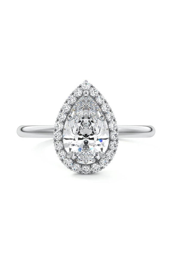 ry 1.86 Ct Pear Cut Moissanite Ring - 14K White Gold Plated - Modern Engagement Wedding Halo Ring for Women - Ideal for Celebrating Special Moments - A Stunning Gift for Any Occasion