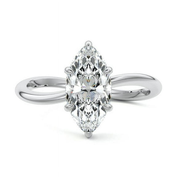 Ember Jewelry 14K White Gold Plated 1.48 Ct Marquise Cut Moissanite Engagement Ring - Gorgeous Anniversary Ring for Her - Beautiful Moissanite Ring for Her - A Thoughtful Gift for Any Occasion