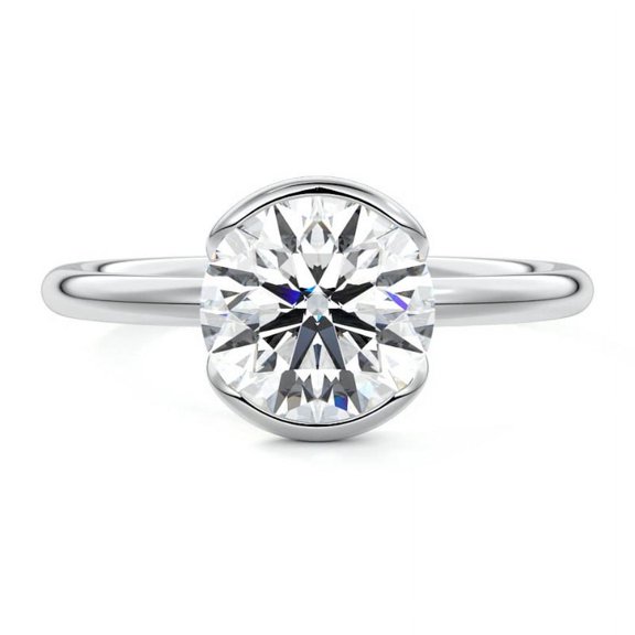 Ember Jewelry 14K White Gold Plated 1.76 Ct Round Cut Engagement Ring - Moissanite - Timeless Solitaire Style for Women - Ideal for Proposals and Weddings - Graduation Gifts