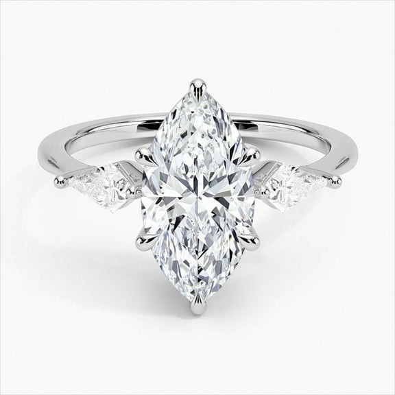 Ember Jewelry 14K White Gold Plated 2.07 Ct Marquise Cut Moissanite Ring - Elegant Anniversary Gift for Her - Gorgeous Wedding Proposal Ring for Your Girlfriend - Stunning Engagement Designer Ring