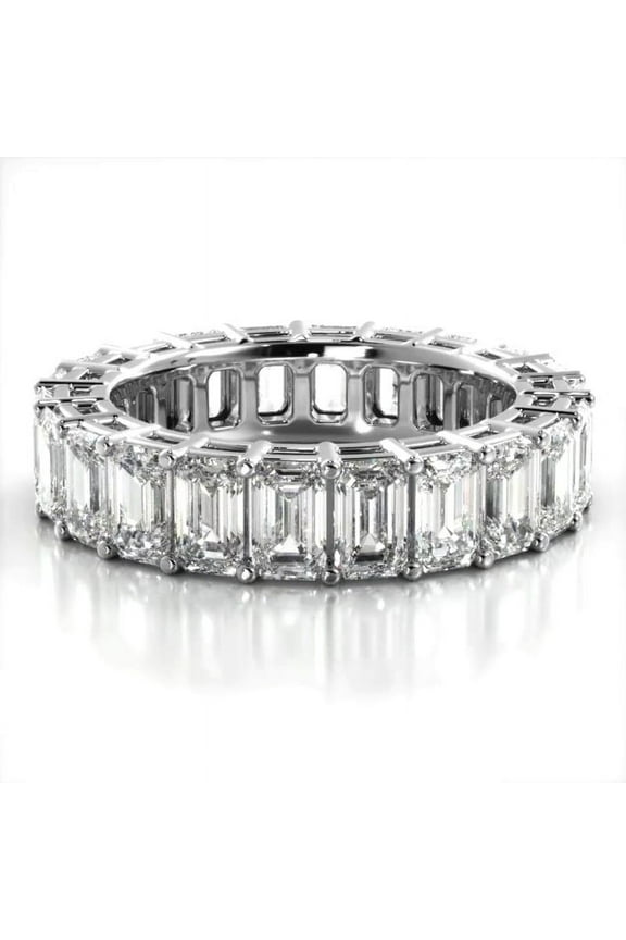 ry 14K White Gold Plated Rings For Women's - Emerald Cut 1.5 Ct VVS1/D Moissanite Ring - Full Eternity Band Wedding Ring For Her - Unique Gift for Any Special Occasion