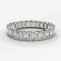 Ember Jewelry 14K White Gold Plated Wedding Anniversary Rings for Her - 2.12 Ct Emerald Cut Moissanite Ring - Simple Engagement Wedding Full Eternity Band Rings for Her