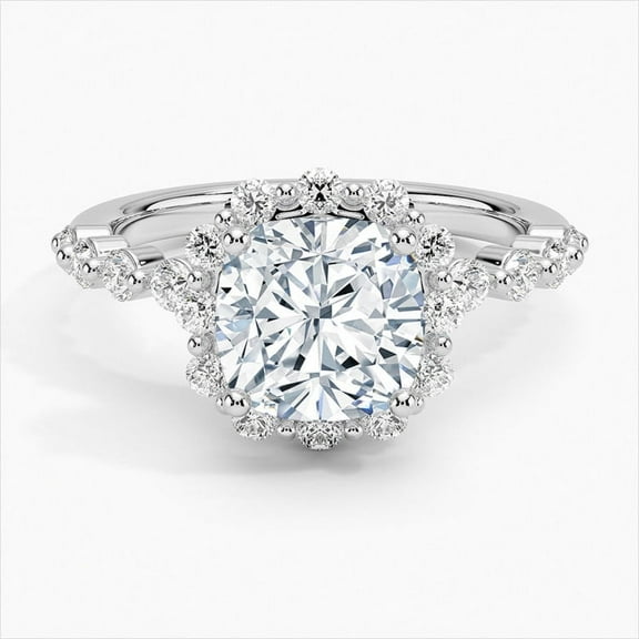 Ember Jewelry 14k White Gold Plated 1.87 Ct Cushion Cut Moissanite Ring - Unique Wedding Rings - Gorgeous Halo Moissanite Rings - Beautiful Solitaire with Accent Ring - Timeless Engagement Ring