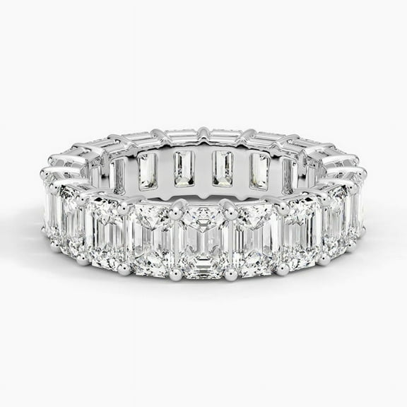 Ember Jewelry 14k White Gold Plated 1.99 Ct Emerald Cut Moissanite Ring for Her - Gorgeous Engagement Wedding Full Eternity Rings - Ideal Party Wear Bands - A Beautiful Choice for Special Occasions