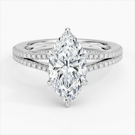 Ember Jewelry 14k White Gold Plated 2.27 Ct Marquise Cut Ring - Stunning VVS1/D Moissanite - Elegant Solitaire Ring for Women - Perfect for Parties and Stacking Engagement Rings
