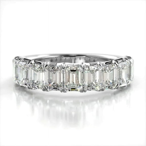 Ember Jewelry 2.09 Ct Moissanite Emerald Cut Engagement Ring - 14K White Gold Plated Ring - Half Eternity Band Wedding Ring For Her - A Beautiful Expression of Your Love This Christmas