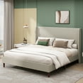 thumbnail image 1 of Ember King Size Platform Bed Frame with Linen Upholstered Headboard, No Box Spring Needed, Beige, 1 of 7